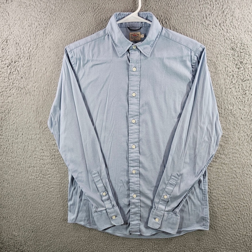 Faherty Brand Mens Supima Cotton Blend Long Sleeve Button Up Shirt Blue Small